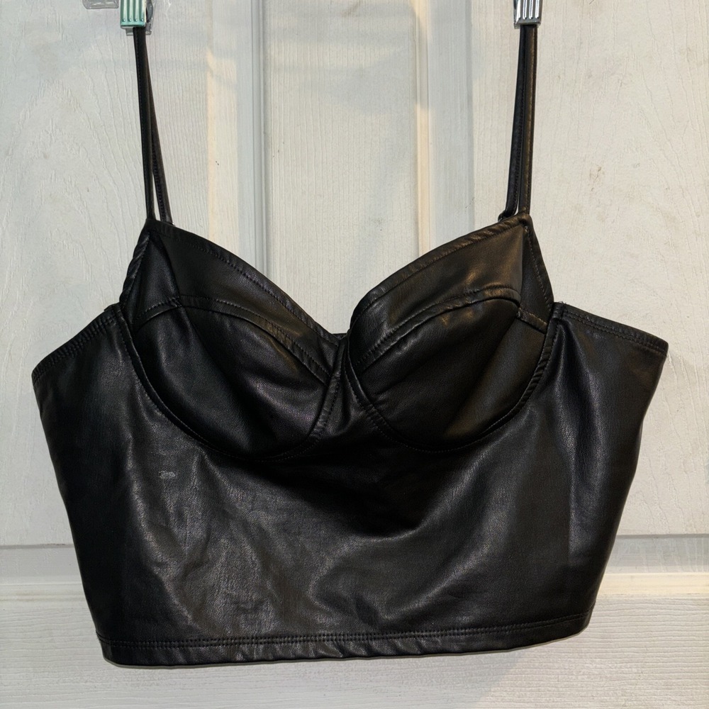 IRIS WOMENS BANDEAU TOP SIZE XL NWOT BLACK FAUX LEATHER